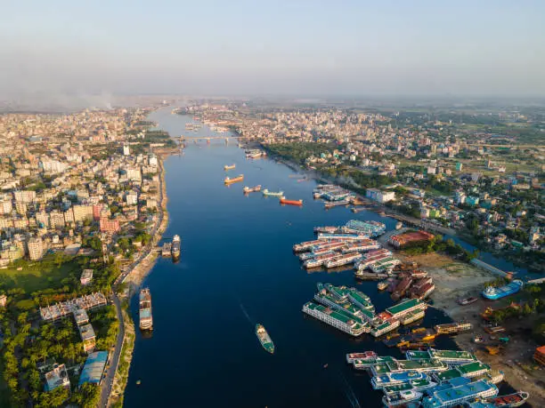 Aerial view of Dhaka city and river