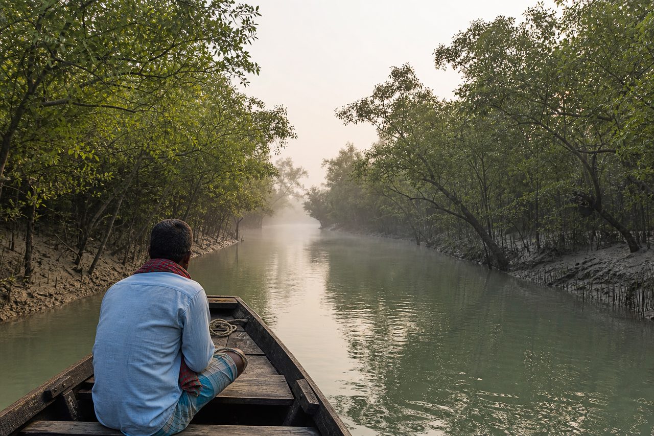 A boat on a Sundarbans waterway